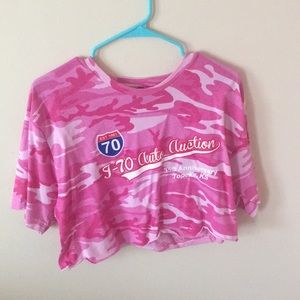 Pink camp auto auction crop top